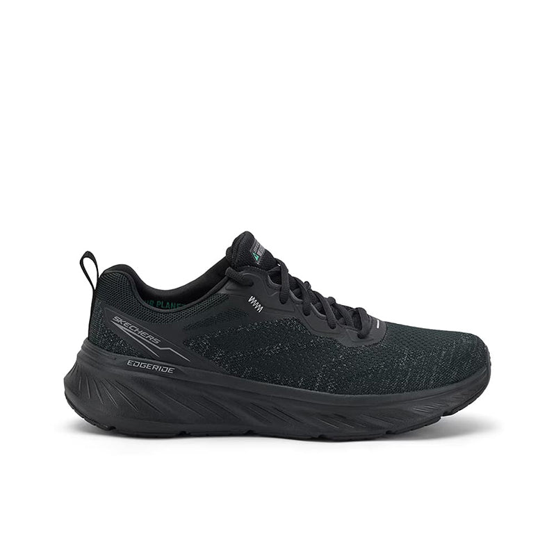 Black lace-up men’s sneakers with textured mesh upper and chunky rubber sole