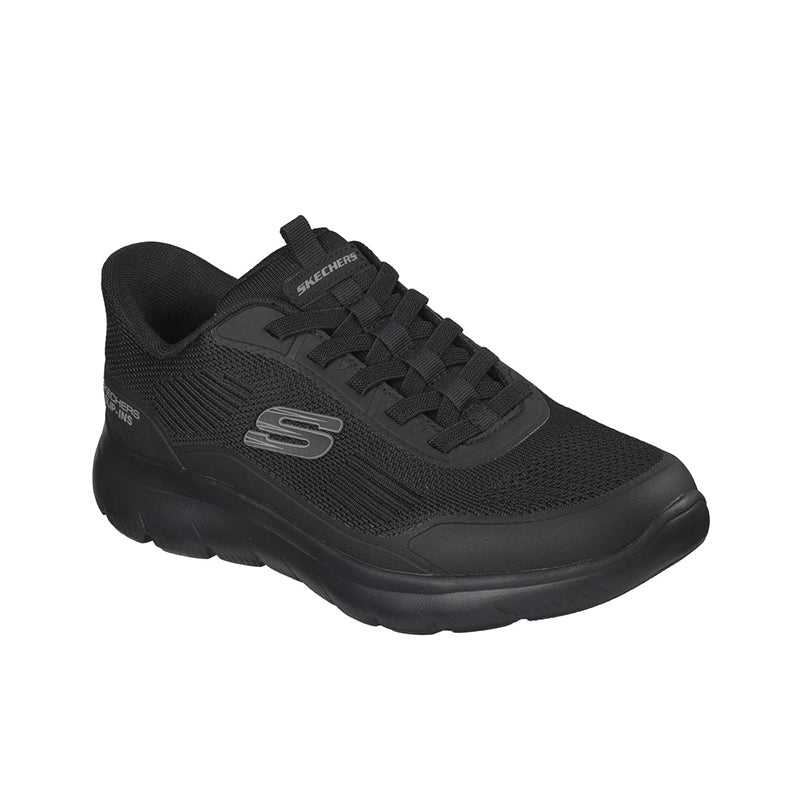 Men's Skechers lace-up walking sneaker in black, mesh upper and cushioned sole