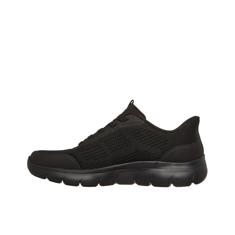 Men's Skechers black lace-up walking sneaker with knit mesh upper and thick sole