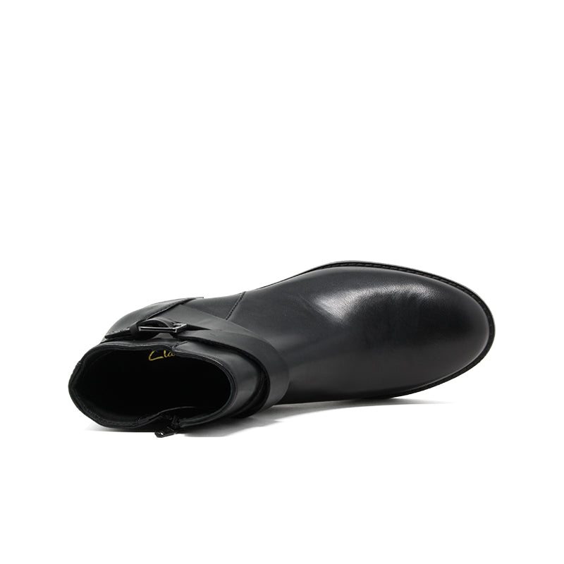 Clarks Hamble Buckle Women's Boots Black Leather Fashion Shoes 26151008