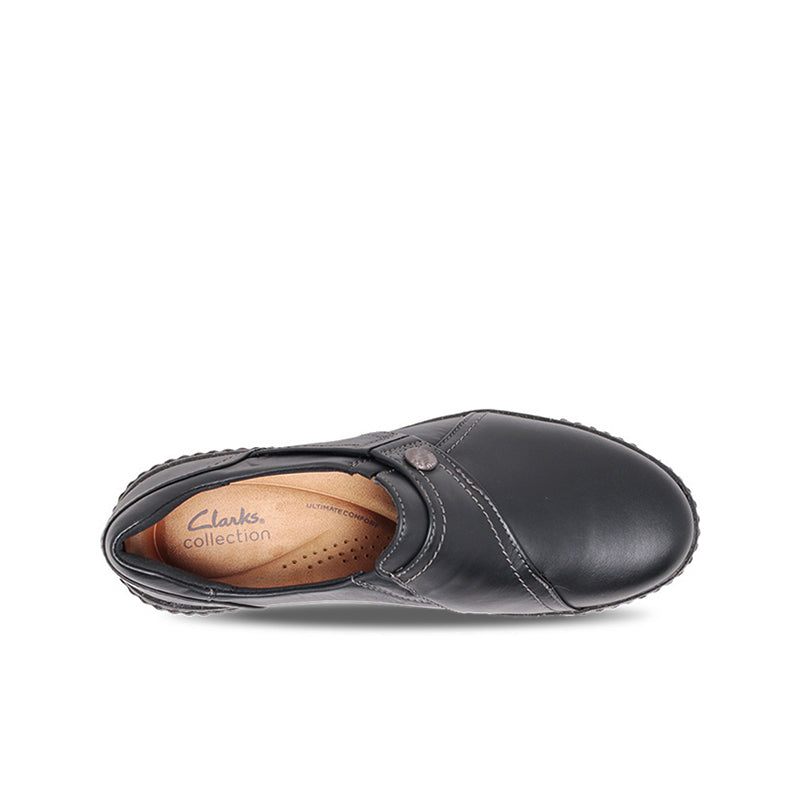 CLARKS Caroline Pearl Women's Loafers Black Leather Fashion Shoes