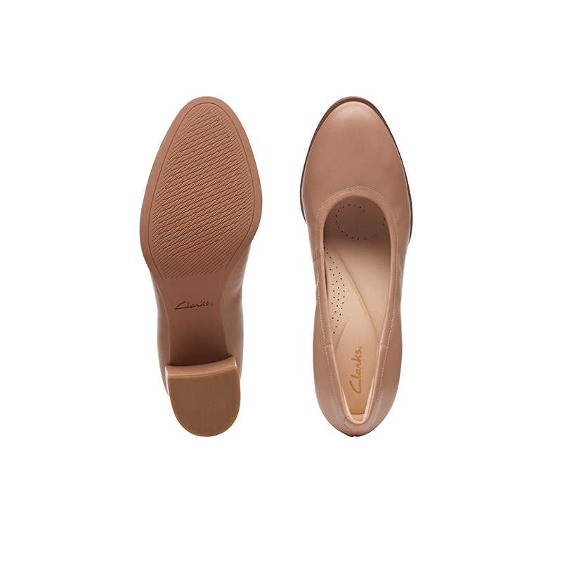 CLARKS Freva55 Court Women's Heels Praline Leather Fashion Shoes