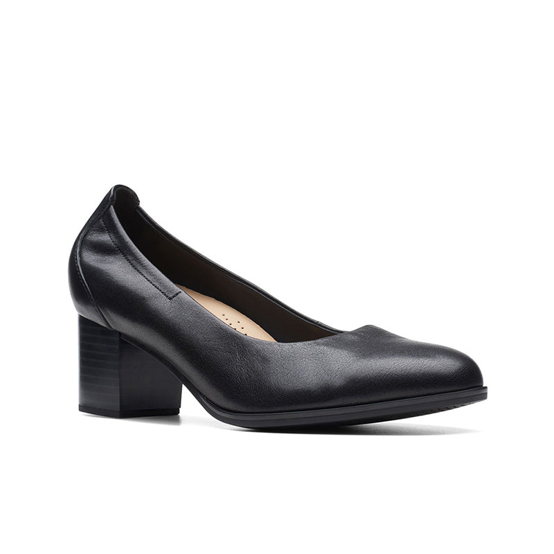 CLARKS Loken Step Women's Heels Black Leather Formal Shoes