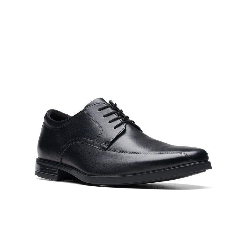 Black leather business oxford shoes for men, lace-up with low-profile sole