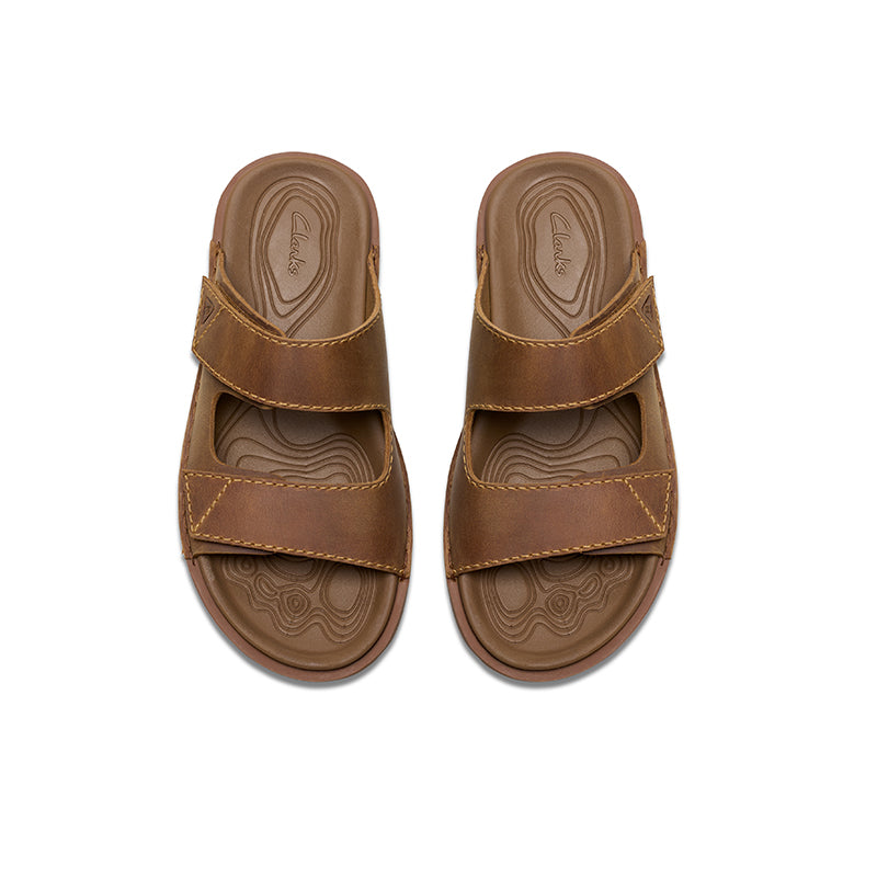 CLARKS Litton Strap Men's Slippers Khaki Leather Casual Shoes