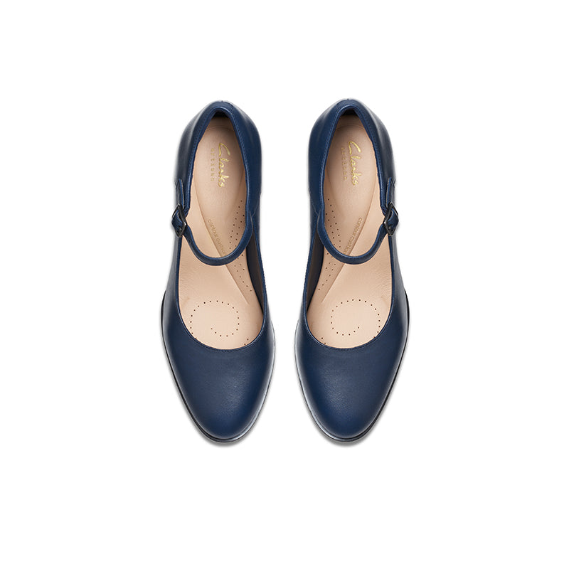 CLARKS Freva55 Strap Women's Sandals Dark Blue Leather Formal Shoes