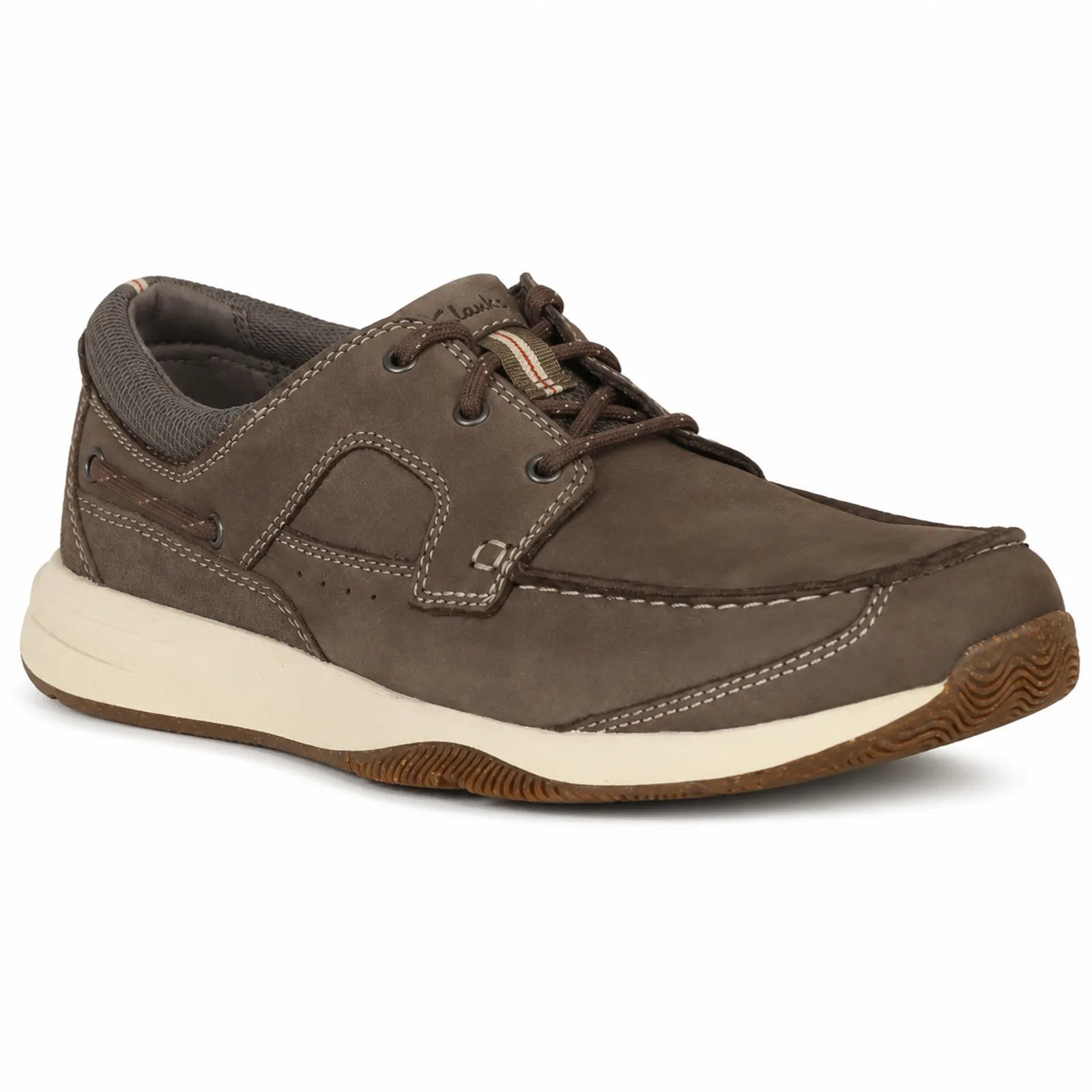 Brown nubuck lace-up men's sneakers with padded collar and contrast stitching