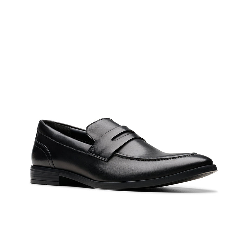 CLARKS Brandon Step Mens Loafers Black Leather Formal Shoes
