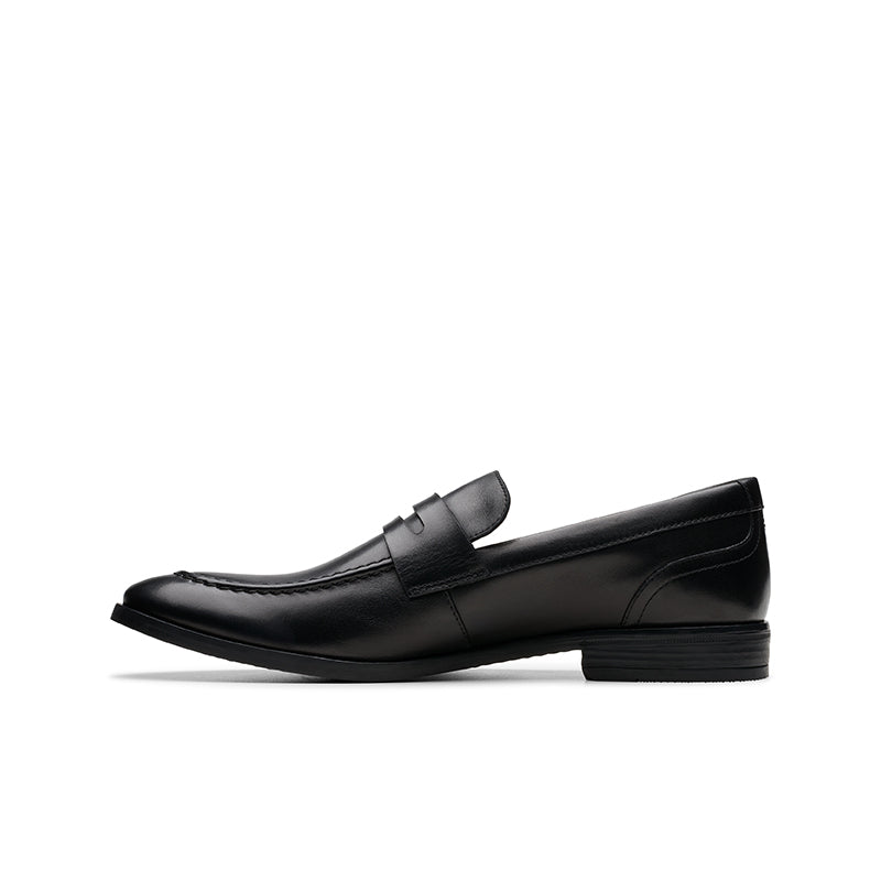 CLARKS Brandon Step Mens Loafers Black Leather Formal Shoes