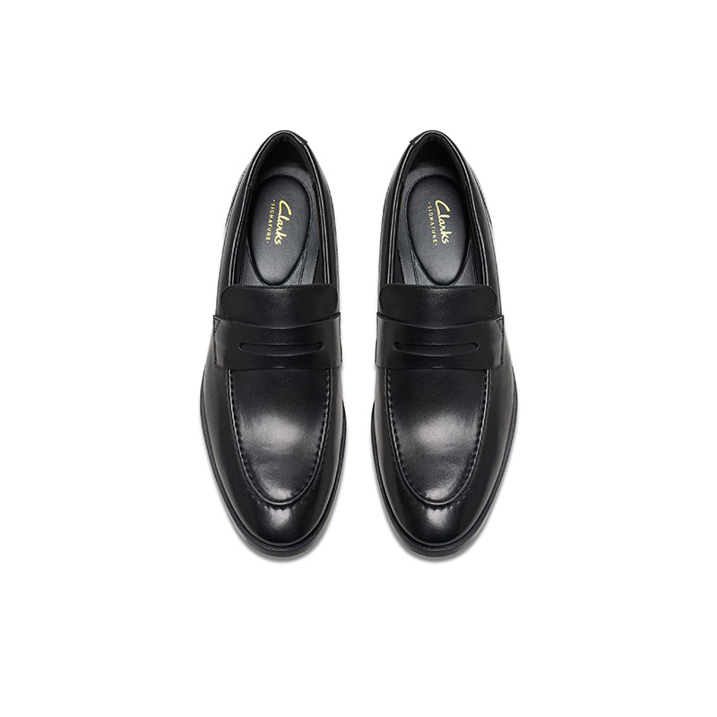 CLARKS Brandon Step Mens Loafers Black Leather Formal Shoes