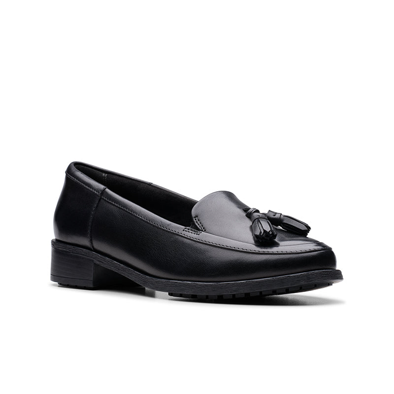 CLARKS Havisham Edge Women's Loafers Black Leather Casual Shoes