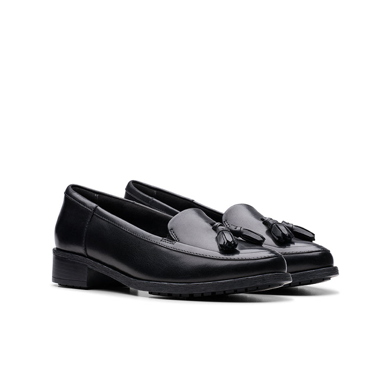 CLARKS Havisham Edge Women's Loafers Black Leather Casual Shoes