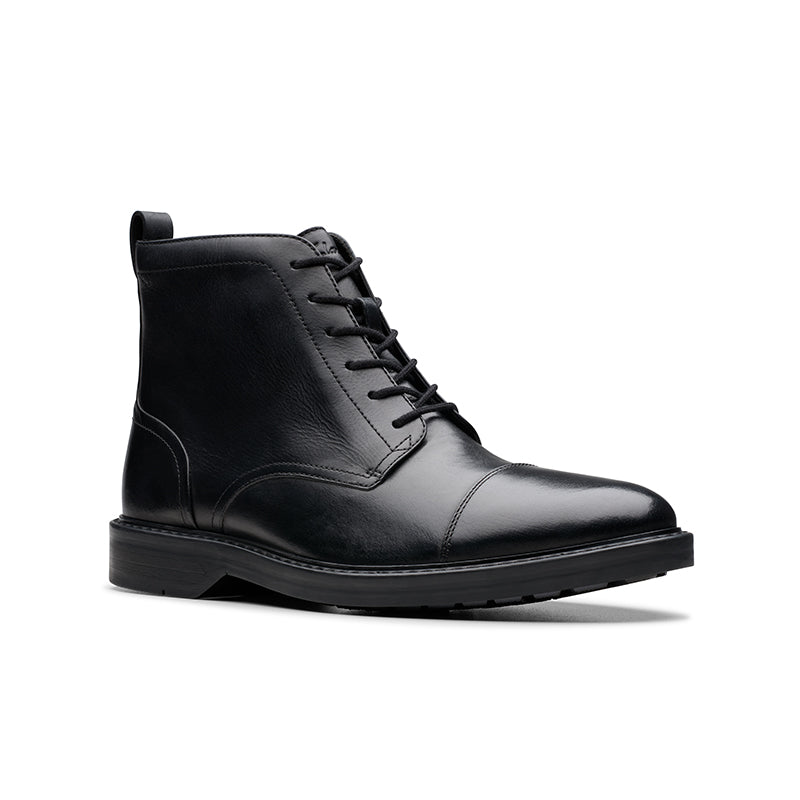CLARKS Aldwin Cap Men's Boots Black Leather Casual Shoes