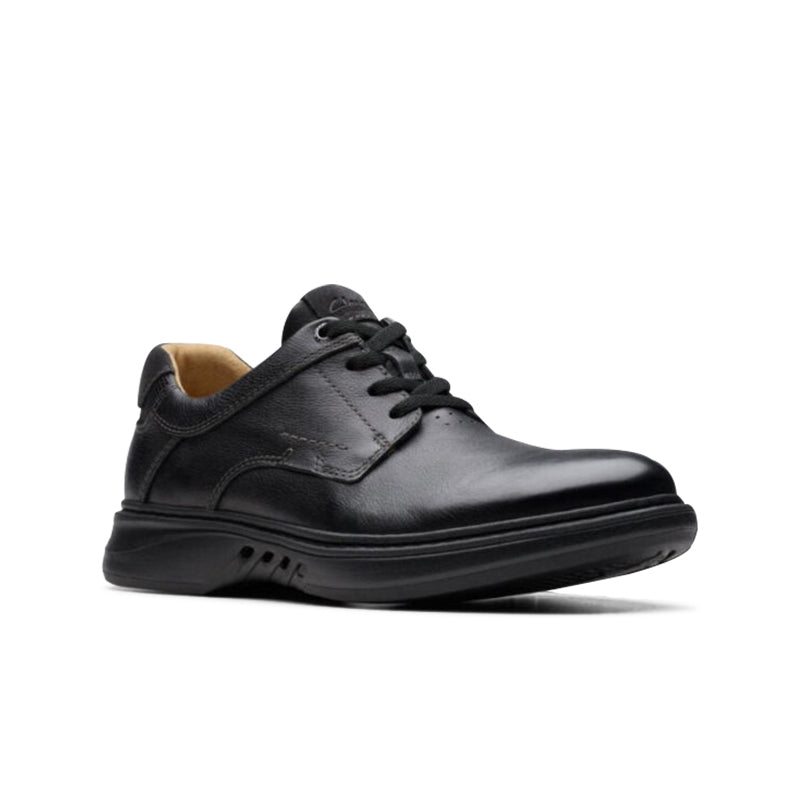 Men's black leather lace-up business shoe with cushioned sole