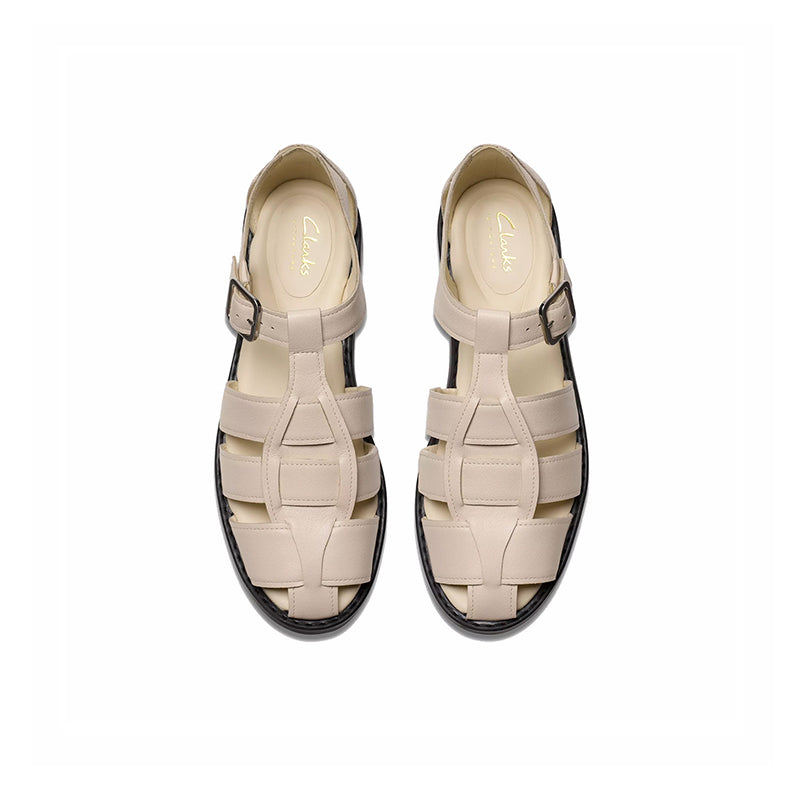 CLARKS Hana Sun Women's Sandals Beige Leather Casual Shoes