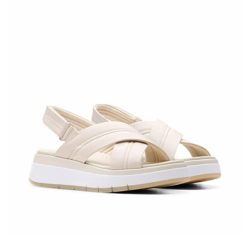 CLARKS Tuscan Cross Women's Sandals Cream White Leather Casual Shoes