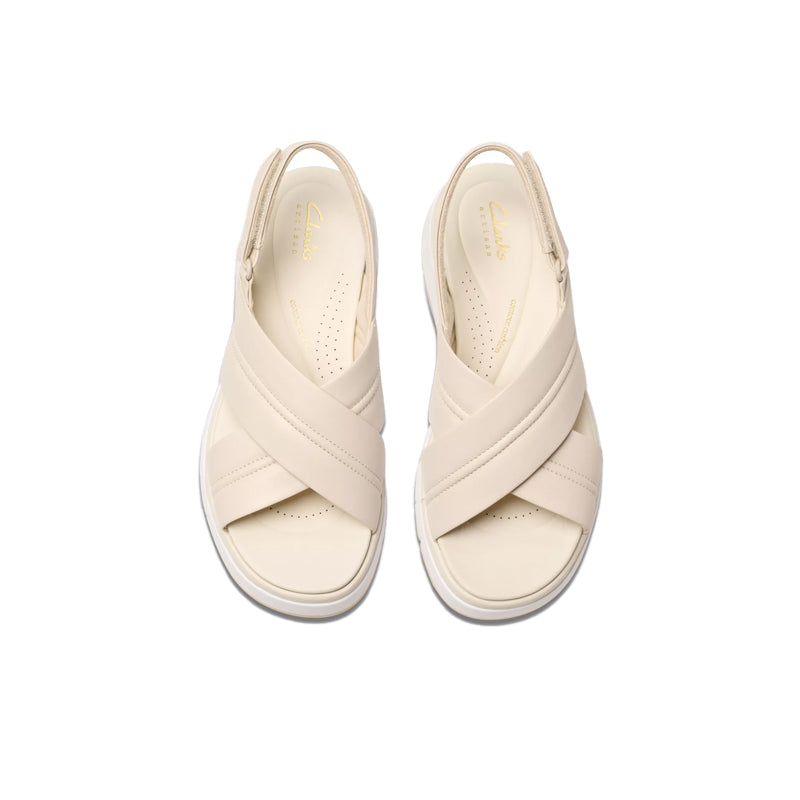 CLARKS Tuscan Cross Women's Sandals Cream White Leather Casual Shoes