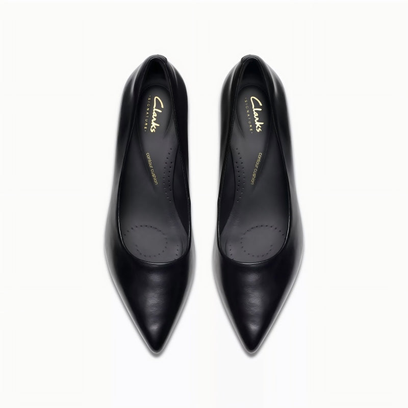 Clarks Zarey Court Women's Heels Black Leather Fashionable Casual Shoes 26183156