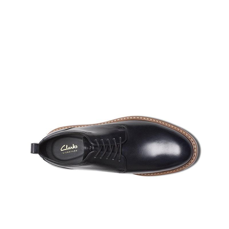 Clarks men's leather lace-up business shoes, black toe cap with contrast welt stitching