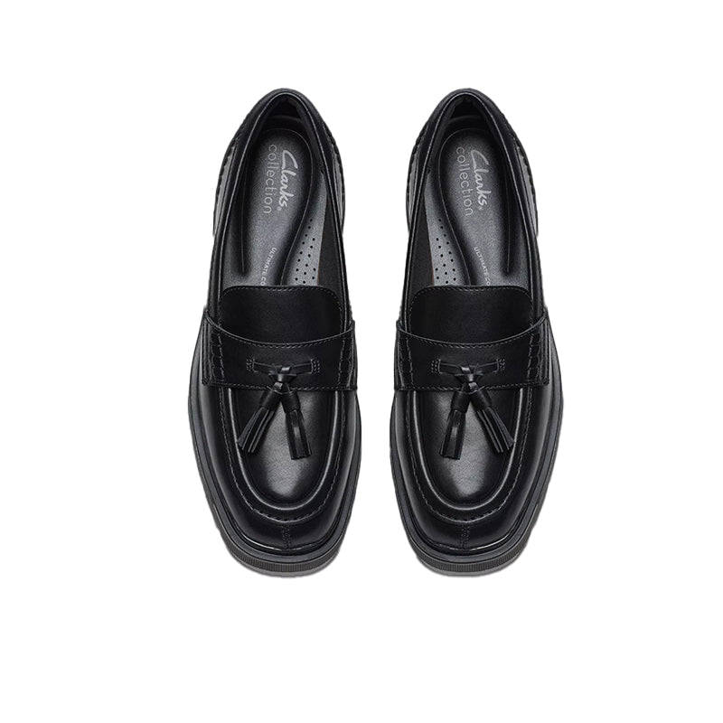 Clarks Lauryl Tassel Women's Loafers Black Leather Slip On Casual Shoes 26184357