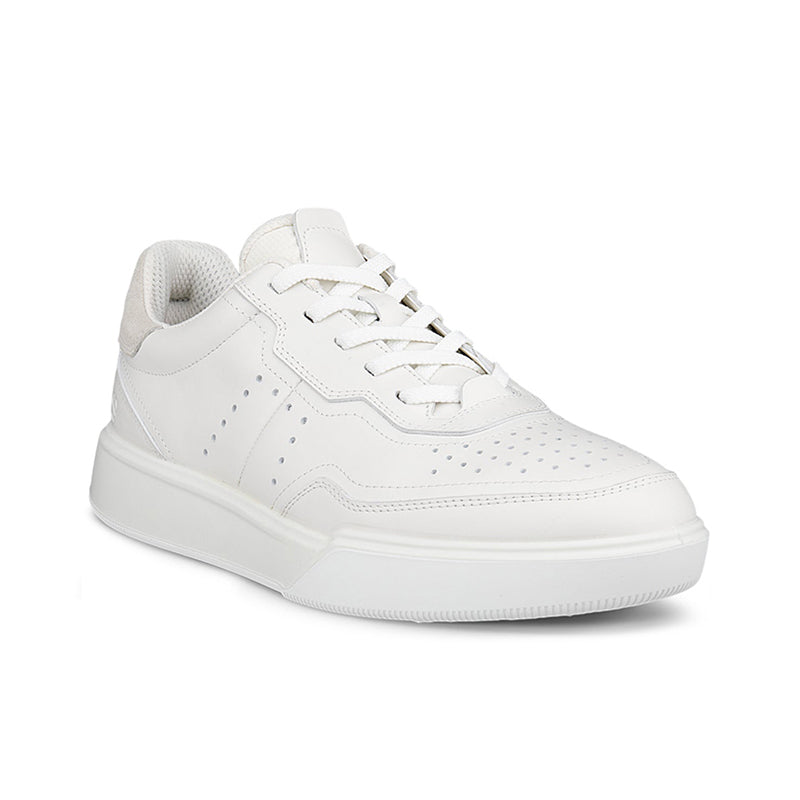 Women's leather trainers in white with perforated detailing and lace-up closure