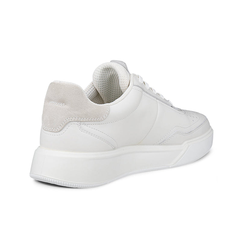 Women's white leather trainers with cushioned collar and smooth heel cup