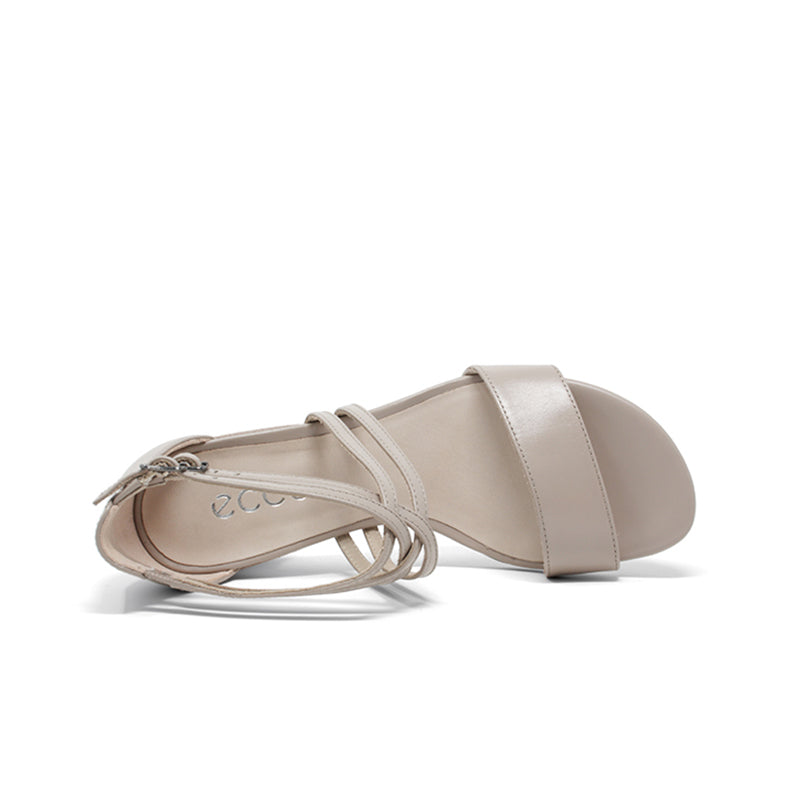 Women's leather heeled sandals, beige strappy design with lace-up detail