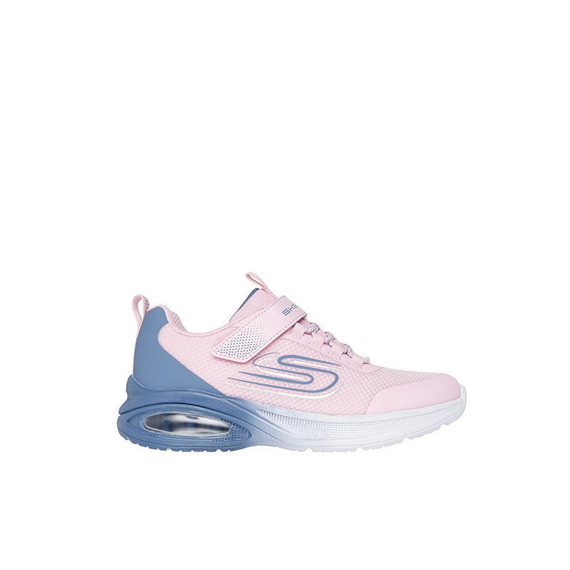 Kids' pink sneakers with blue heel and clear air sole window