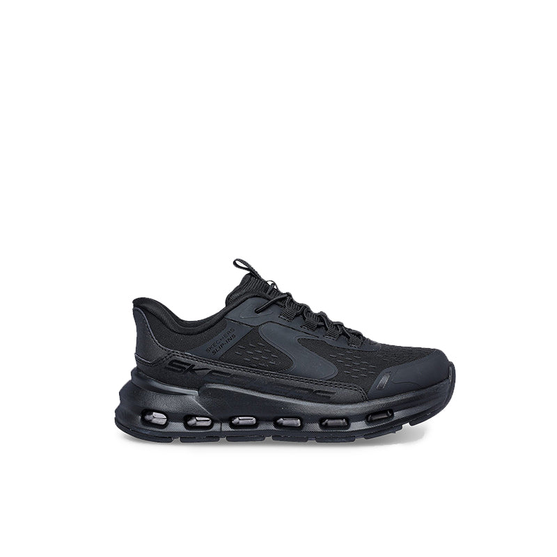 Girls' lace-up sneakers in dark black with textured upper and chunky tread sole