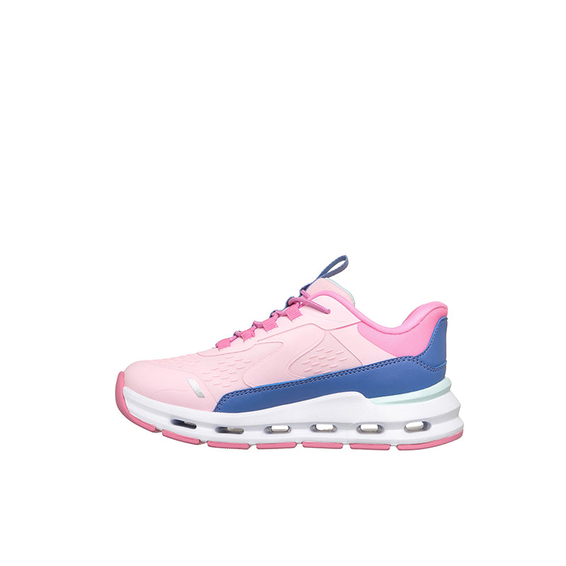 Girl's pink and blue sneakers with lace-up closure and white midsole