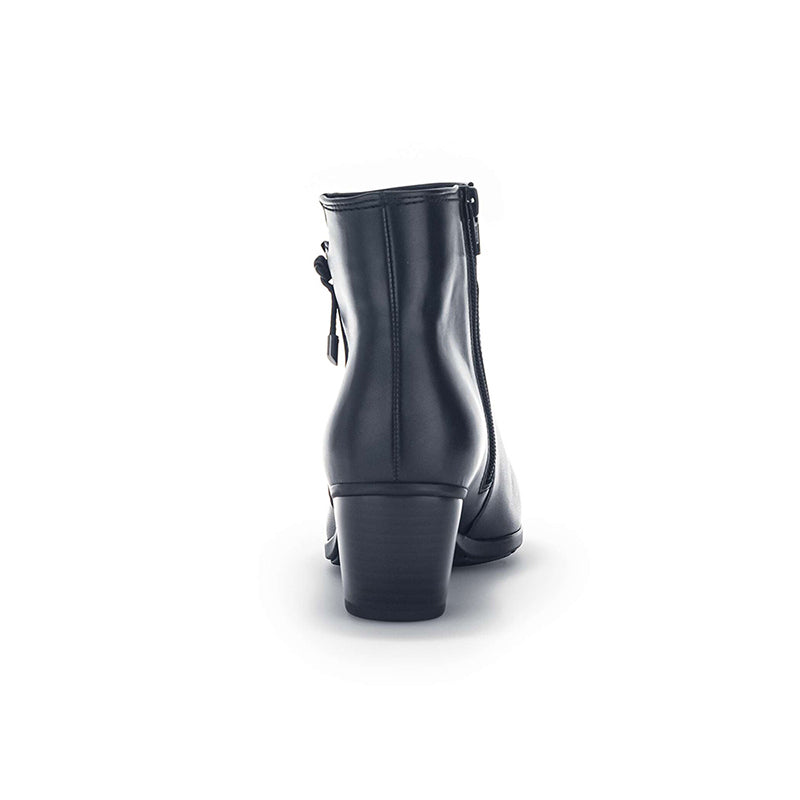 Women¡¯s dark navy leather ankle boots with stacked heel and side zip detail