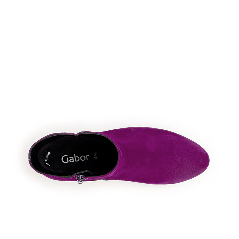 Women’s purple suede ankle boot with Gabor logo lining and lace-up detail