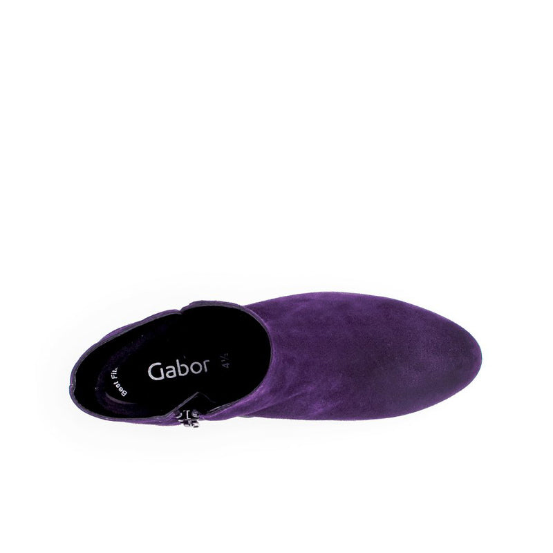 Women’s purple suede ankle boots with Gabor logo insole, side view
