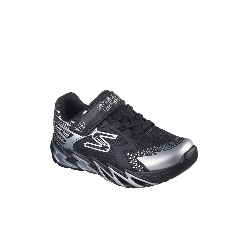 Boys' lace-up sneakers in black with silver accents, sporty mesh and molded sole