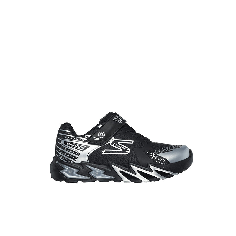 Boys' lace-up sneakers, black uppers with silver toe and side graphic details