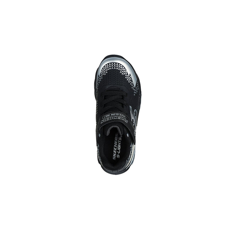 Boys' lace-up sneaker heel and toe, black mesh upper with contrast silver trim
