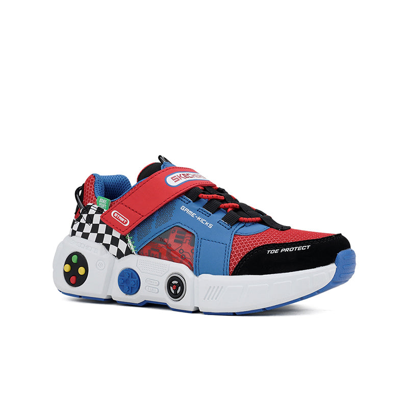 Boys' Skechers Gametronix sneakers, red blue black, check side panels