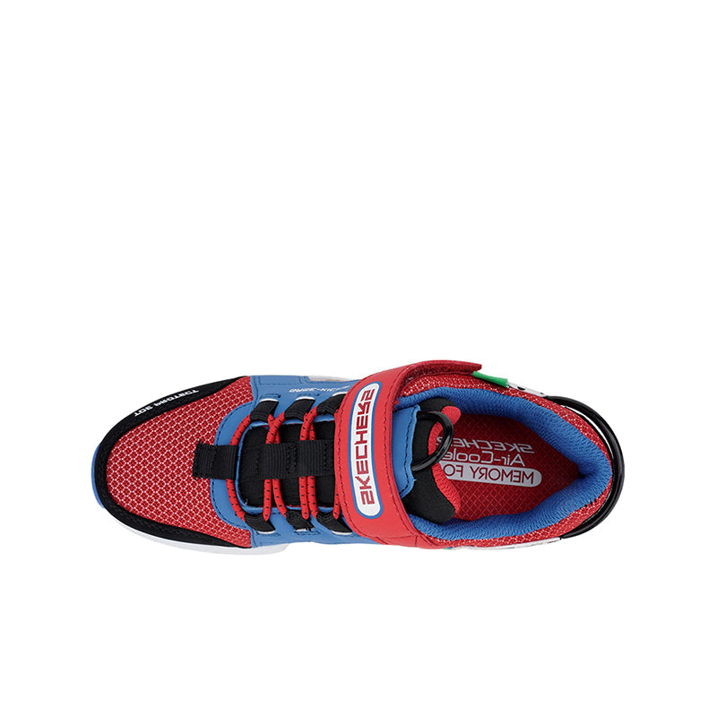 Boys' Skechers Gametronix sneakers, red blue black, lace-up tongue and heel logo