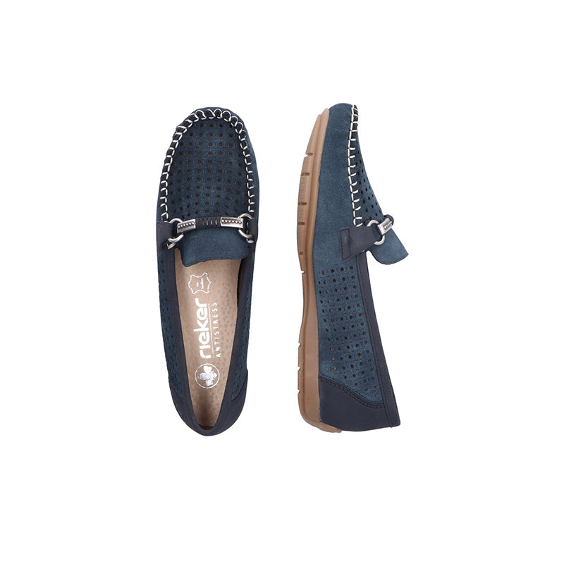 Rieker Women's Loafers Green/Bule Slip-on Casual Shoes 40253