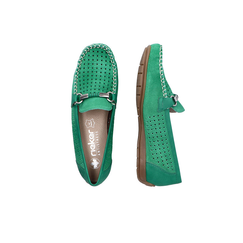 Rieker Women's Loafers Green/Bule Slip-on Casual Shoes 40253