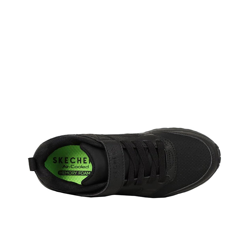 Black sneaker heel lining with SKECHERS logo patch and Memory Foam text