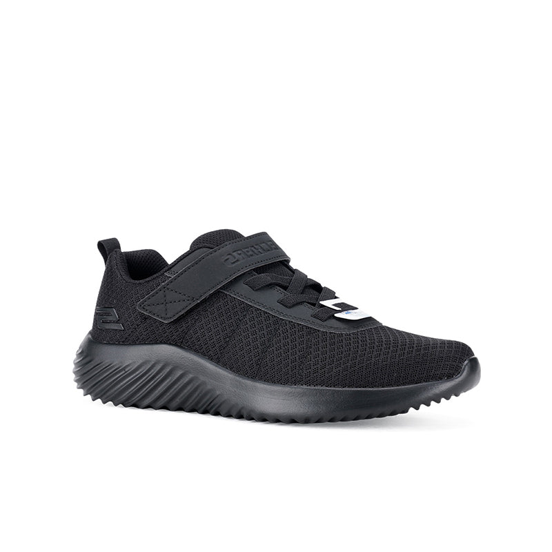 Boys mesh sneaker with hook-and-loop straps and textured rubber sole, black