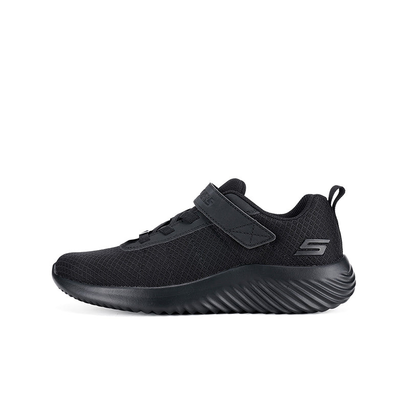 Boys mesh sneaker with side S logo and hook-and-loop straps, black