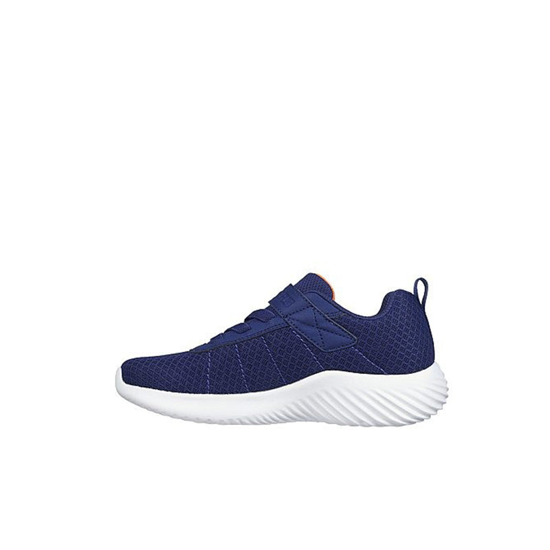 Boys mesh sneaker with side S logo, navy upper and white midsole