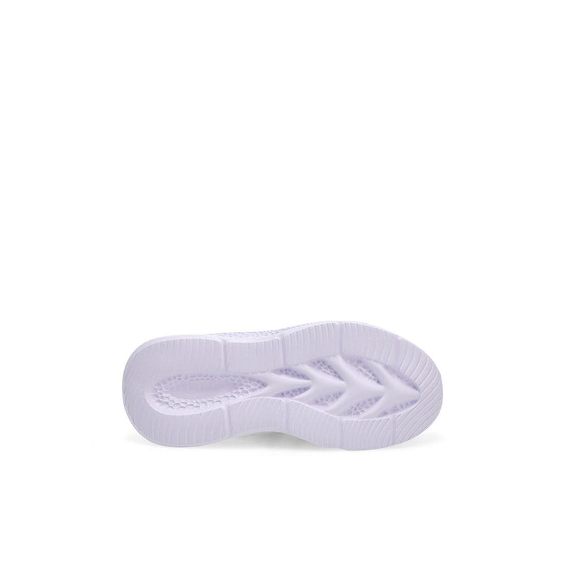 Lime green boys' sneaker outsole view with white traction sole