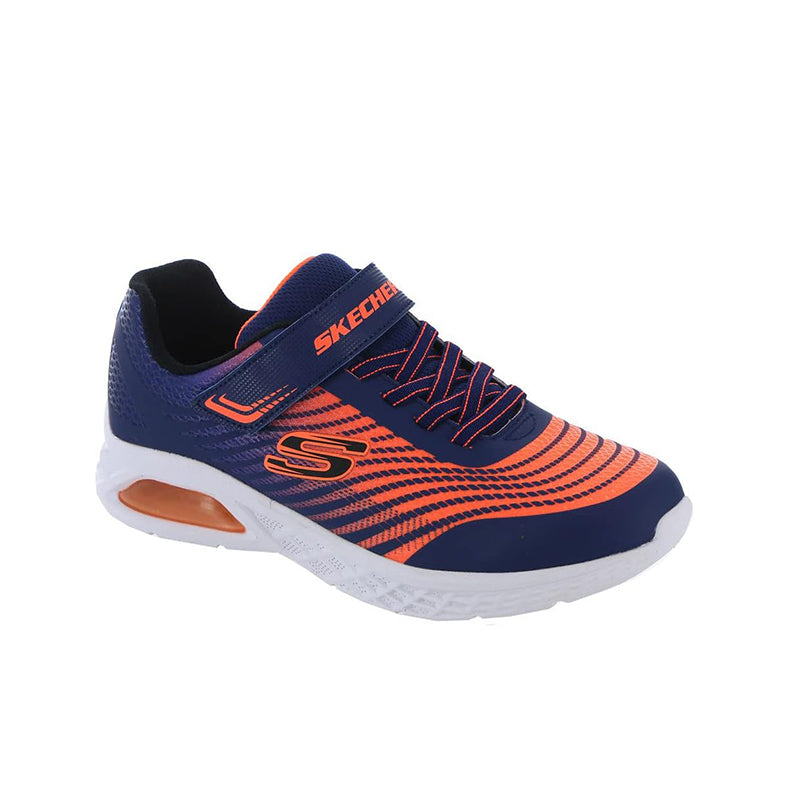 Boys navy and orange mesh sneakers with hook-and-loop strap and white sole