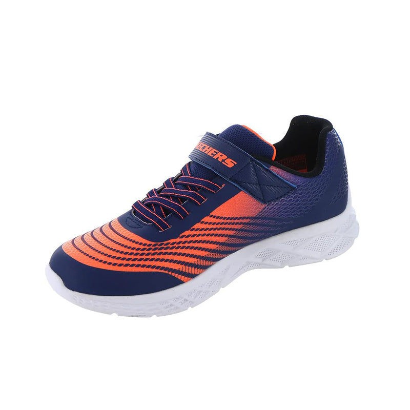 Boys navy and orange mesh sneaker with Velcro strap and white cushioned sole