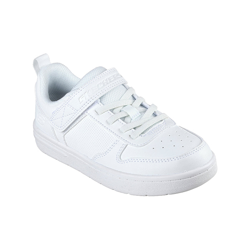 Boys white lace-up sneakers with side strap and cushioned collar