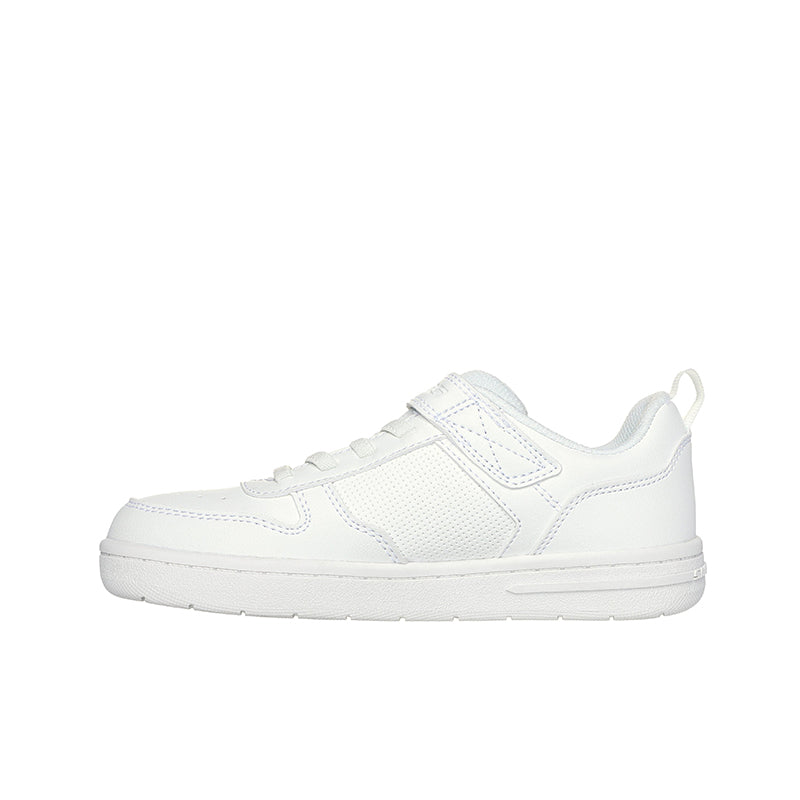 Boys white lace-up sneakers with textured upper and low-profile sole