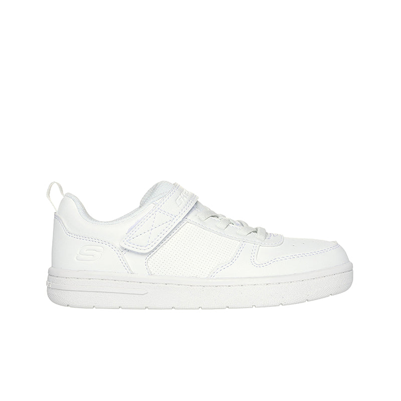 Boys white lace-up sneakers with perforated toe and padded collar